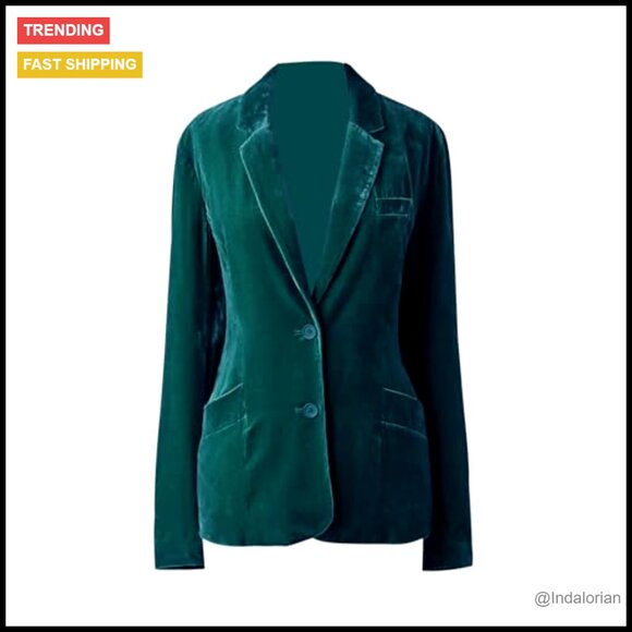 Velvet Blazer Notched Lapel Button Front Jacket Casual Chic Work Wear - Picture 2 of 4